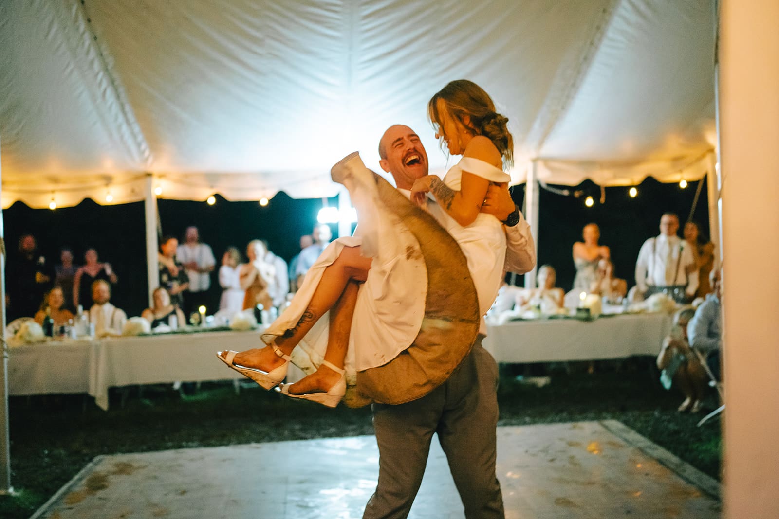 First dance at raining outdoor wedding in Durham, Ontario.